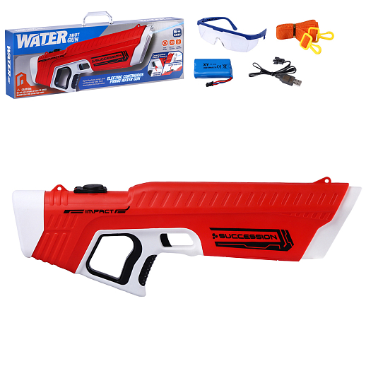 Водяной пистолет на аккумуляторе, стрельба зарядами воды, красный, 61*8*21 в/к в Джамбо Тойз