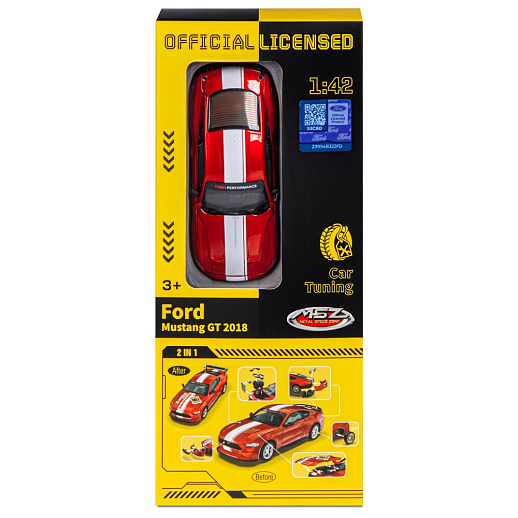 Машинка металлическая 1:43 Ford Mustang GT, красный, тюнинг, откр. двери, свободный ход колес, в/к 23,5*10*4 см в Джамбо Тойз #20