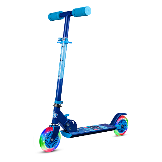 Двухкол. самокат CITYRIDE, ал. 50/50% , t-bar алюм, дека сталь, грипсы 95мм TPR, колеса PVC 120/120 мм, синий с принтом в Джамбо Тойз