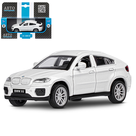 ТМ "Автопанорама" Машинка металлическая 1:43 BMW X6, белый, откр. двери, инерция, в/к 17,5*12,5*6,5 см в Джамбо Тойз