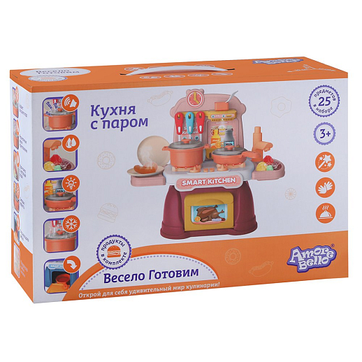 Игровой набор Amore Bello "Кухня", кран с водой, пар, свет, звук, в комплекте 25 предметов, бордовая в/к 22,5х34х12см в Джамбо Тойз #2