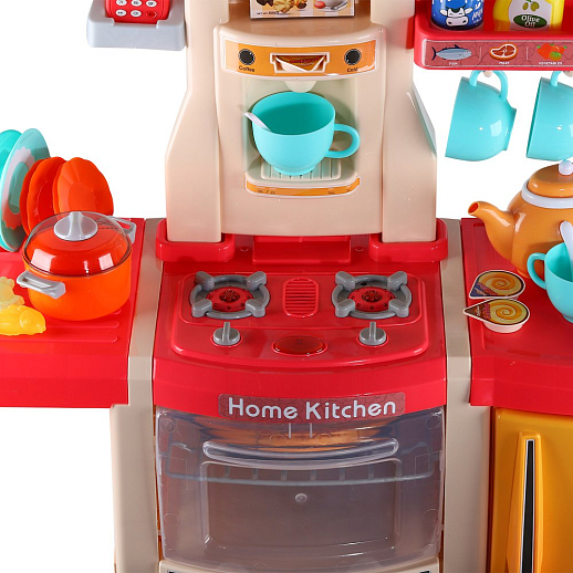 Игровой набор Кухня детская игровая, кран с водой,еда меняет цвет, телефон на бат., свет, звук, в компл.65 предметов, цв.красн., в/к 59*50*20см в Джамбо Тойз #14