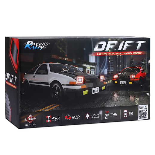 Р/У машина для дрифта, М1:12, 2.4GHz, 4WD, свет, запасн.колеса,с аккум, цвет белый с черн., в/к 38,8*24,1*17,3см в Джамбо Тойз #13