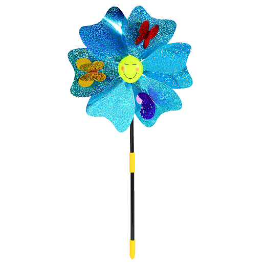 Ветерок,палочка38cм+  цветок 25 см, на цветке 3 бабочки и смайлик в серединке цветка,  в наборе 12шт в Джамбо Тойз #3