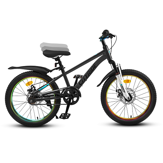 Велосипед CITYRIDE 20", модель CR-B2-12F2, рама сталь, обода двойные алюминий, амортизационная вилка, дисковые мех. тормоза цвет серый в Джамбо Тойз #11