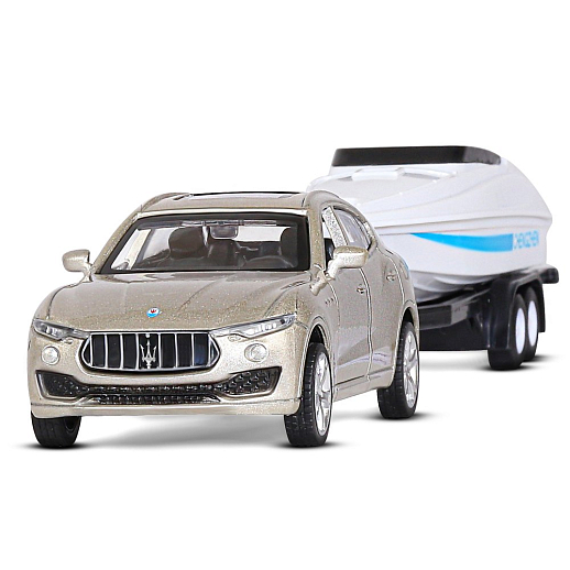 ТМ "Автопанорама" Машинка металлическая 1:43 Maserati Levante c прицепом с лодкой,  открываются двери, инерция, в/к 28*17,5*6,5 см в Джамбо Тойз #5