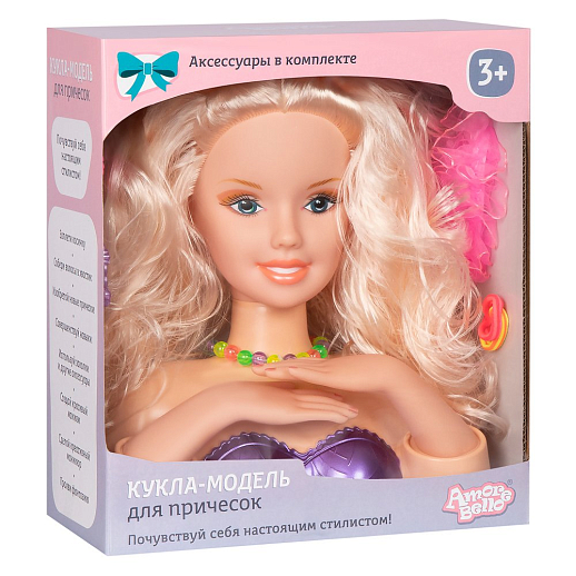 ТМ "Amore Bello" Кукла-модель для причесок и маникюра, в комплекте расческа, заколка, резинки для волос, бусы, в/к 27*11,5*25,5 см в Джамбо Тойз #2