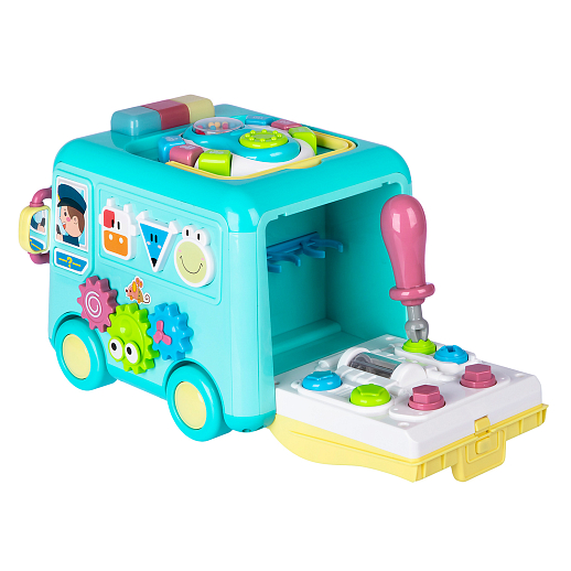 ТМ "Smart Baby" Развивающая игрушка "Автобус" цвет бирюзовый, Шаинский, 57 звуков, стихов, мелодий, песен. Сказки и загадки. Свет, звук, регулирующаяся громкость, в/к 31х22,5х23,5 см в Джамбо Тойз #17