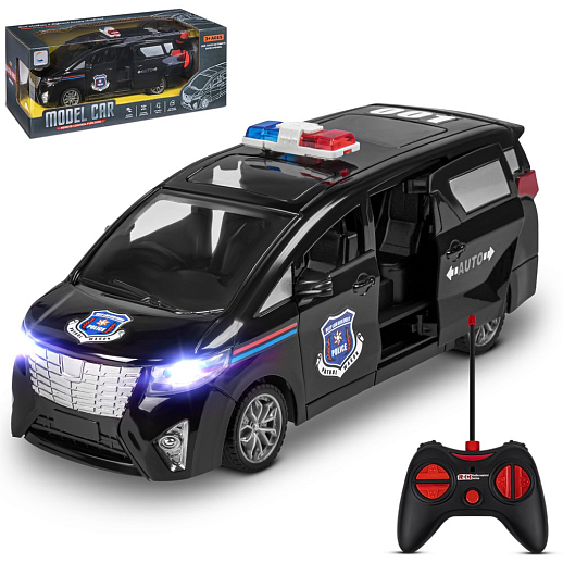 Р/у микроавтобус, двери-купе открываются с пульта, свет фар, передние двери/дверь багажника откр. вручную, цвет черный, Полиция, в/к 28*12*11см в Джамбо Тойз