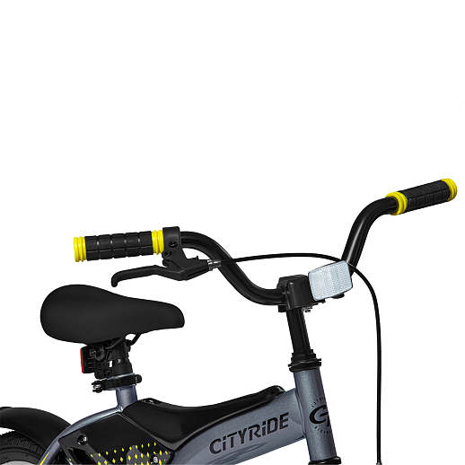 Детский велосипед "Cityride REVO", модель CR-B2-05, рама сталь, кожух цепи 100%, обода алюм. 12", втулки сталь, покрышки 2,125, страх. колеса, руль сталь. вынос сталь, задние ножные тормоза, передний клещевой, звонок, крылья пластик, отражатели пер/зад и на спицах, цвет серый-жёлтый в Джамбо Тойз #4