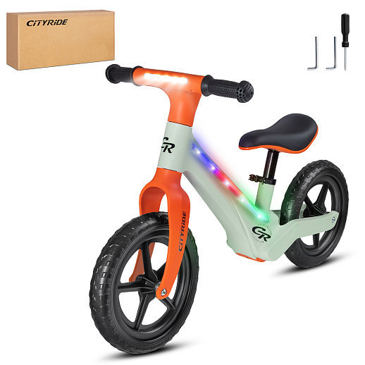 Беговел Cityride, модель CR-BB-07, рама пластик, колеса PU 12", свет, цвет оранжевый-зеленый в Джамбо Тойз