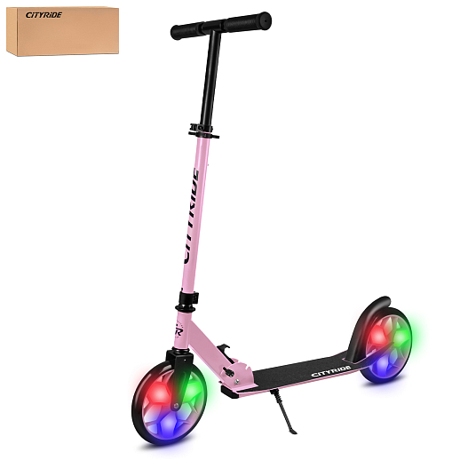 2хкол. самокат CITYRIDE 200, сталь 100%, грипсы 135мм TPR, колеса PU 200/200 мм. Сщ светом  Розовый в Джамбо Тойз