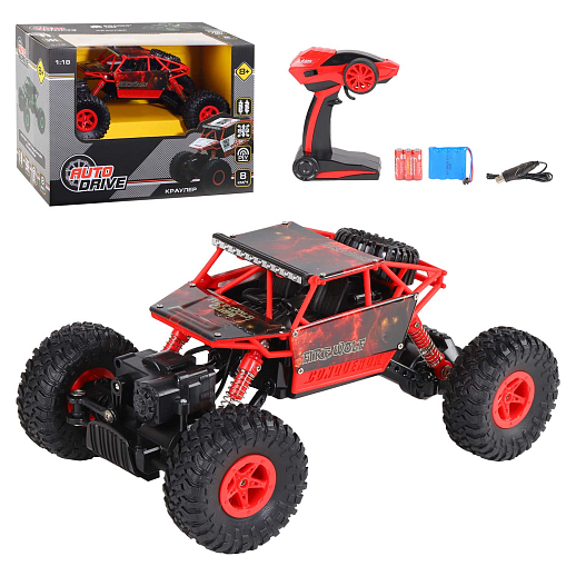 Машинка на радиоуправлении Краулер AUTODRIVE, 1:18, 2.4G, 4WD, с зарядкой, 5 каналов: вперед/назад, повороты, преодоление препятствий, цвет красный, в/к 32*18*23см в Джамбо Тойз