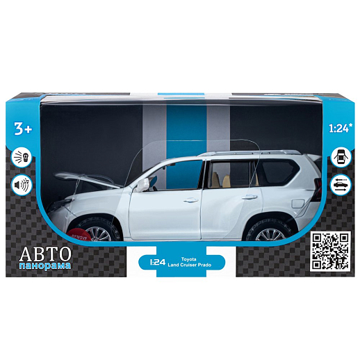ТМ "Автопанорама" Машинка металлическая, 1:24,  Land Cruiser Prado, белый, открываются двери, капот и багажник, свободный ход колес, световые и звуковые эффекты, в/к 24,5х12,5х10,5 см в Джамбо Тойз #3