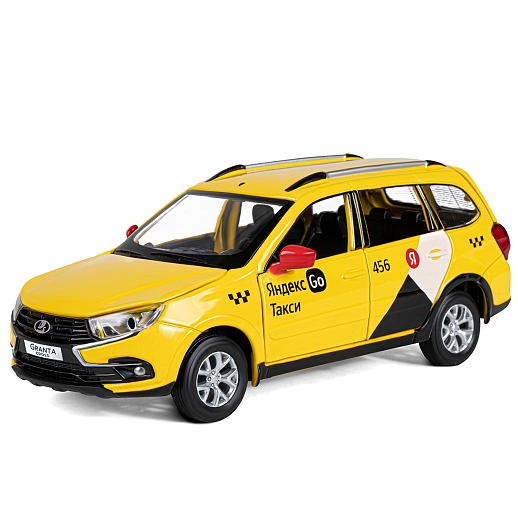 Машинка металлическая Яндекс Go, инерционная, коллекционная модель 1:24 LADA GRANTA CROSS, цвет желтый, открываются 4 двери, капот, багажник, свет, звук, в/к 24,5*12,5*10,5 см в Джамбо Тойз #2