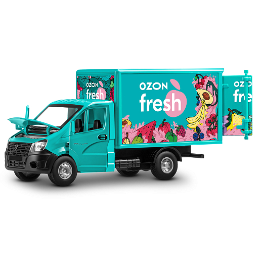 ТМ "Автопанорама" Машинка металлическая 1:28 ГАЗель NEXT OZON fresh, зеленый, откр. двери, задняя дверка фургона, свет, звук, инерция, в/к 24*14*12 см в Джамбо Тойз #7