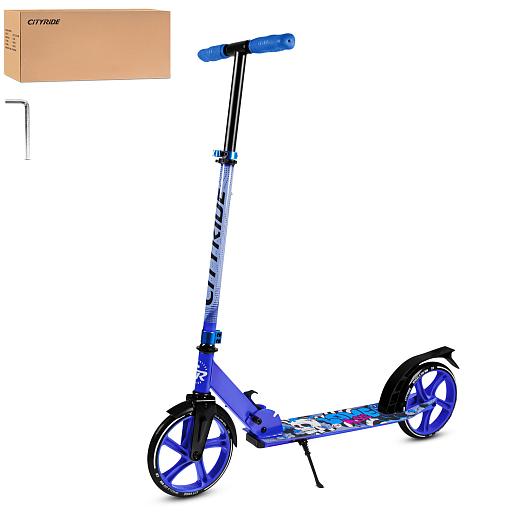 2хкол. самокат CITYRIDE 200, сталь 100%, грипсы 135мм TPR, колеса PU 200/200 мм. Синий в Джамбо Тойз