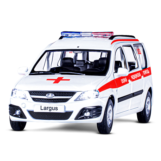 Машинка металлическая Автопанорама, инерционная, коллекционная модель LADA LARGUS, масштаб 1:24, "Скорая помощь", свет, звук, открываются 4 двери, капот, багажник, белый, в/к 24,5*12,5*10,5 см в Джамбо Тойз #6
