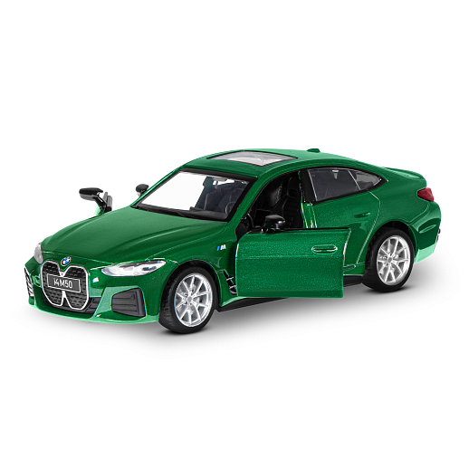 Машинка металлическая 1:34 BMW I4 M50 с зарядной станцией, зеленый, свет, звук, откр. двери и капот, инерция, в/к 20,6*9,*9 см в Джамбо Тойз #14