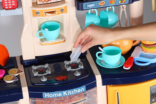 Игровой набор Кухня детская игровая, кран с водой, еда меняет цвет, телефон на бат., свет, звук, в компл.65 предметов, цв.син., в/к 59*50*20см в Джамбо Тойз #16