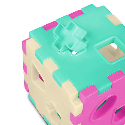 ТМ "Компания Друзей" Сортер КУБ, в сетке  розово-бирюзово-молочный, в сетке 10,5х10,5х10,5 см в Джамбо Тойз #7