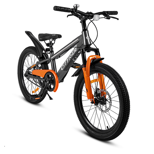 Двухколесный велосипед CITYRIDE, модель CR-B2-10, колеса 20 дюймов, рама сталь, дисковые механические тормоза, свет в раме, подножка, BT, цвет серый металлик в Джамбо Тойз