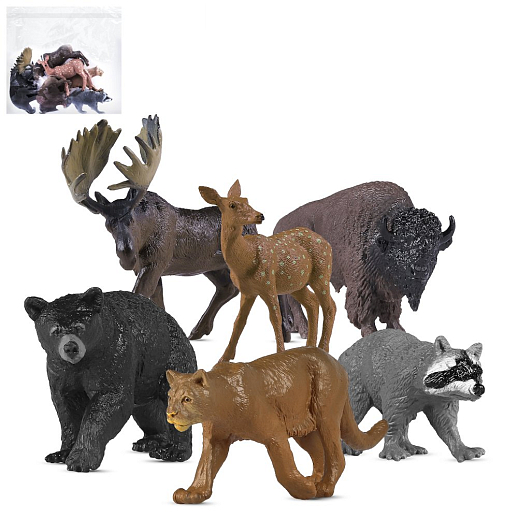 ТМ "КОМПАНИЯ ДРУЗЕЙ", серия "Животные планеты Земля", Животные Северной Америки, 5 шт, 16х14х8см,в/п в Джамбо Тойз
