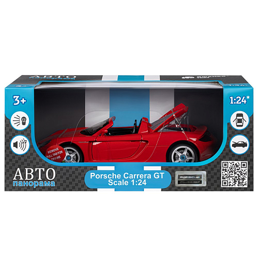 ТМ "Автопанорама" Машинка металлическая, 1:24, Porsche Carrera GT, красный, откр. двери, капот и багажник, свет, звук, свободный ход колес, в/к 24,5х12,5х10,5 см в Джамбо Тойз #3