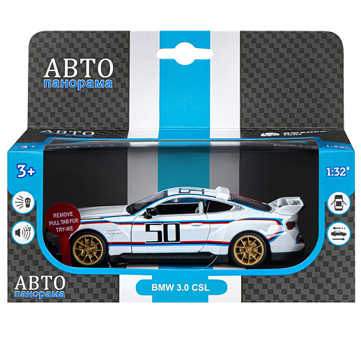 ТМ "Автопанорама" Машинка металлическая 1:34 BMW 3.0 CSL, белый, свет, звук, откр. двери, в/к 17,5*13,5*9 см в Джамбо Тойз #22