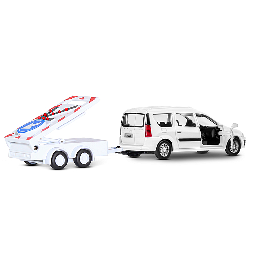 ТМ "Автопанорама" Машинка металлическая 1:43, LADA LARGUS белая, откр. 2 двери., инерция + прицеп с дорожными знаками в Джамбо Тойз #14