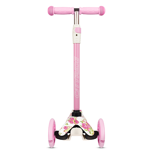 Самокат трехколесный CITY-RIDE (пакет). Руль телеск.: алюминий с резин.рукояткой. Дека: PP+нейлон гидрографика, размеры 51*11 см. Колеса: 120/76 PU со светом. Подшипник: Аbec-5. Максимальная нагрузка: 35кг. Возраст: от 3 лет. в Джамбо Тойз #3