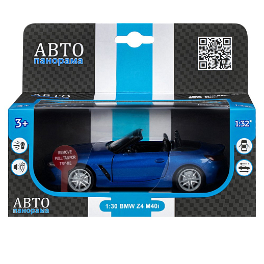 ТМ "Автопанорама" Машинка металлическая 1:30 BMW Z4 M40i, синий, свет, звук,откр. двери, инерция, в/к 18*13,5*9 см в Джамбо Тойз #4