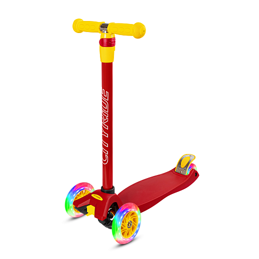 Самокат трехколесный CityRide, пакет, Дека: PP+нейлон, колеса PU 120/76 свет, руль  металл телеск., цвет красный в Джамбо Тойз #9