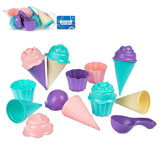 ТМ "Компания Друзей" Набор мороженое сиренево-бирюзовый, 17 предметов в сетке 15х15х16 см, в Джамбо Тойз