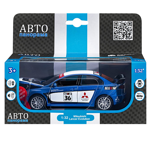 ТМ "Автопанорама" Машинка металлическая 1:32  Mitsubishi Lancer Evolution, синий, откр. двери, капот и  багажник, свет, звук, инерция, в/к 17,5*13,5*9 см в Джамбо Тойз #3