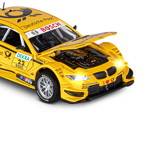 ТМ "Автопанорама" Машинка металлическая 1:32 BMW M3 DTM, желтый, свет, звук, откр. двери и капот, инерция, в/к 17,5*13,5*9 см в Джамбо Тойз #20