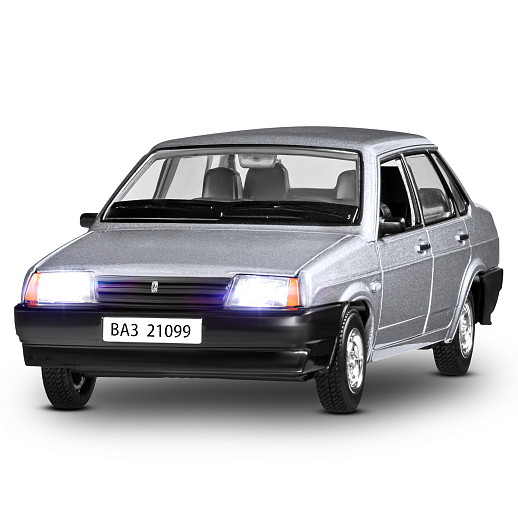 Машинка металлическая Автопанорама, коллекционная модель ВАЗ 21099, масштаб 1:22, свет, звук, открываются двери, капот и багажник, серебряный, в/к 24,5*12,5*10,5 см в Джамбо Тойз #6