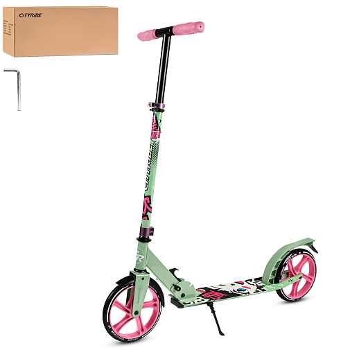 2хкол. самокат CITYRIDE 200, сталь 100%, грипсы 135мм TPR, колеса PU 200/200 мм. Зеленый в Джамбо Тойз
