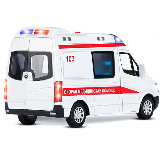 ТМ "Автопанорама" Машинка металлическая 1:32 Mercedes Sprinter "Скорая помощь", белый, откр. передние, боковая и задние двери, свет, звук, инерция, в/к 17,5*13,5*9 см в Джамбо Тойз #10