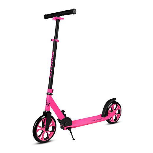 Двухколесный самокат CITYRIDE 200, ал. 50/50%, t-bar сталь, грипсы 135мм TPR, колеса PU 200/200, 86A, подножка, abec 9, розовый в Джамбо Тойз #2