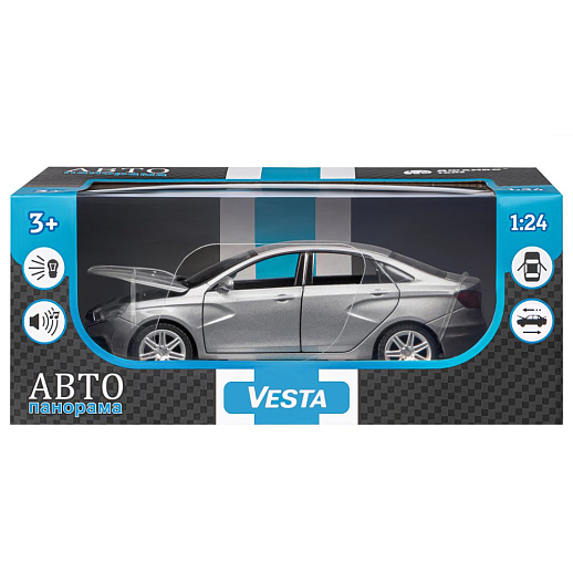 Машинка металлическая Автопанорама, инерционная, коллекционная модель LADA VESTA седан, масштаб 1:24, свет, звук, открываются 4 двери, капот, багажник, серый перламутр, в/к 24,5*12,5*10,5 смсм в Джамбо Тойз #3