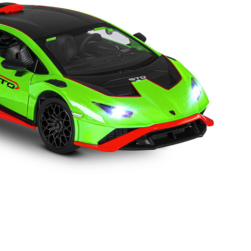 ТМ "Автопанорама" Машинка металлическая, 1:32 Lamborghini STO, зеленый, принт, откр. двери и багажник, свет, звук, инерция, в/к 17,5*12,5*6,5 см в Джамбо Тойз #22