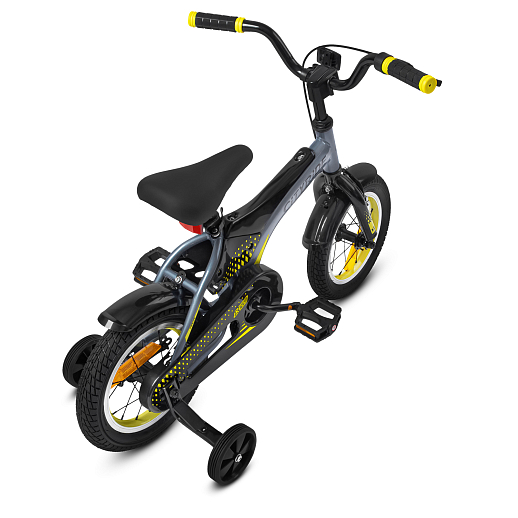 Детский велосипед "Cityride REVO", модель CR-B2-05, рама сталь, кожух цепи 100%, обода алюм. 12", втулки сталь, покрышки 2,125, страх. колеса, руль сталь. вынос сталь, задние ножные тормоза, передний клещевой, звонок, крылья пластик, отражатели пер/зад и на спицах, цвет серый-жёлтый в Джамбо Тойз #3