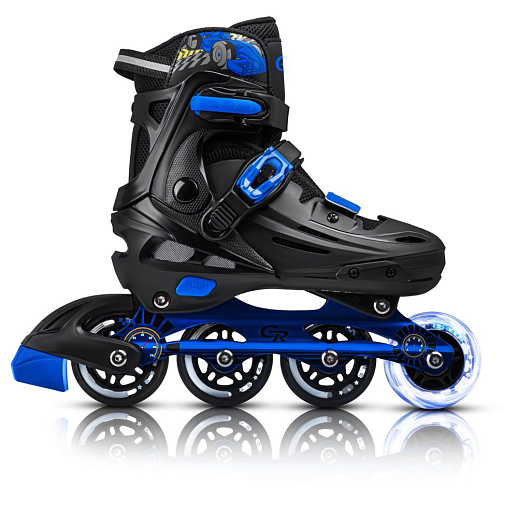 Роликовые коньки CITYRIDE, PU колеса, алюминиевая рама, переднее колесо со светом, подшипники ABEC 7, пластиковый мысок, чёрный-синий, в/к 5сл гофорокартон в Джамбо Тойз #2
