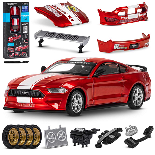 ТМ "Автопанорама" Машинка металлическая 1:43 Ford Mustang GT, красный, тюнинг, откр. двери, свободный ход колес, в/к 23,5*10*4 см в Джамбо Тойз