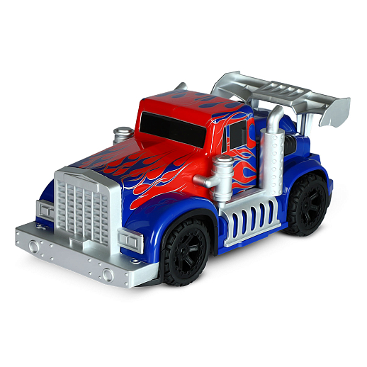 Р/У Грузовик-тягач с паром,подсветкой корпуса и пульта,аккум. в компл.,цвет синий с красн.,в/к 37,1*15*15см в Джамбо Тойз #2