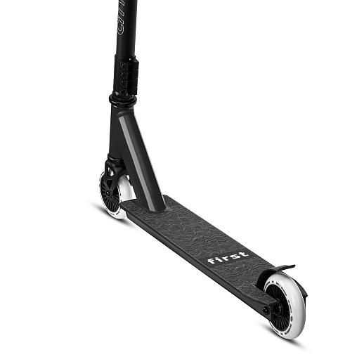 Трюковый самокат CITYRIDE FIRST, T-bar сталь 50*52см, дека алюм.49*9,5см, колеса PU 86A 100мм, пластик диск,  вилка резьб., хомут 4б., цвет Черный в Джамбо Тойз #5