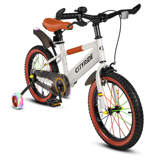 Велосипед двухколёсный CITYRIDE, модель CR-B2-07F52, колеса 16", рама сталь, колеса сталь, балансирные колеса со светом, маячок в заднем крыле, цвет белый в Джамбо Тойз