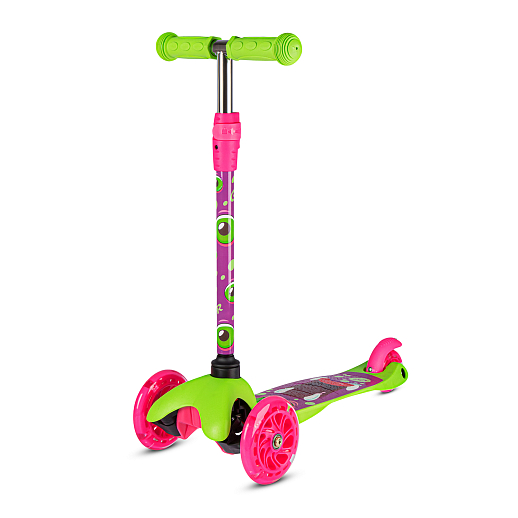 Трехколесный самокат "CITYRIDE" в/п, телескопический руль металл, колеса PU 120/76 со светодиодами, Abec-5, размер 53х23х70 см, до 35 кг, от 3 лет, зеленый в Джамбо Тойз #2