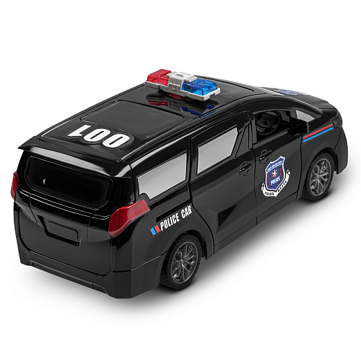 Р/у микроавтобус, двери-купе открываются с пульта, свет фар, передние двери/дверь багажника откр. вручную, цвет черный, Полиция, в/к 28*12*11см в Джамбо Тойз #8